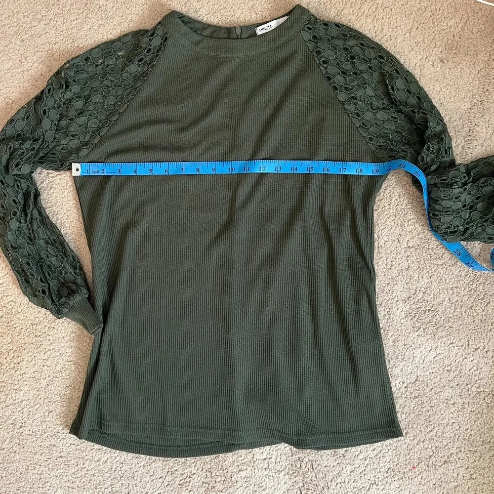 Miholl *Olive Green* Long Sleeve Top | Balloon Lace Sleeves | Zip Closure | EUC - Picture 2 of 10